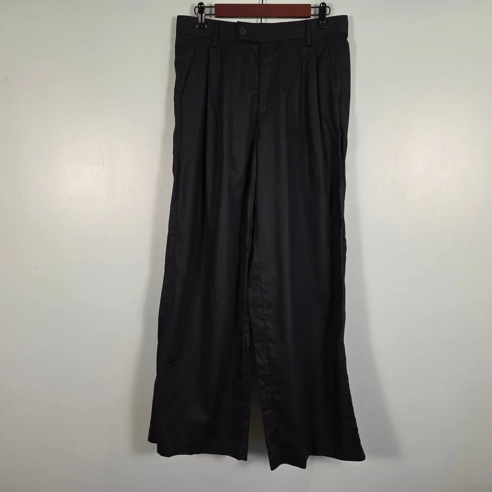 Banana Republic Womens Black Linen Blend Pleated Wide Leg Pants 851121-01 Size 8